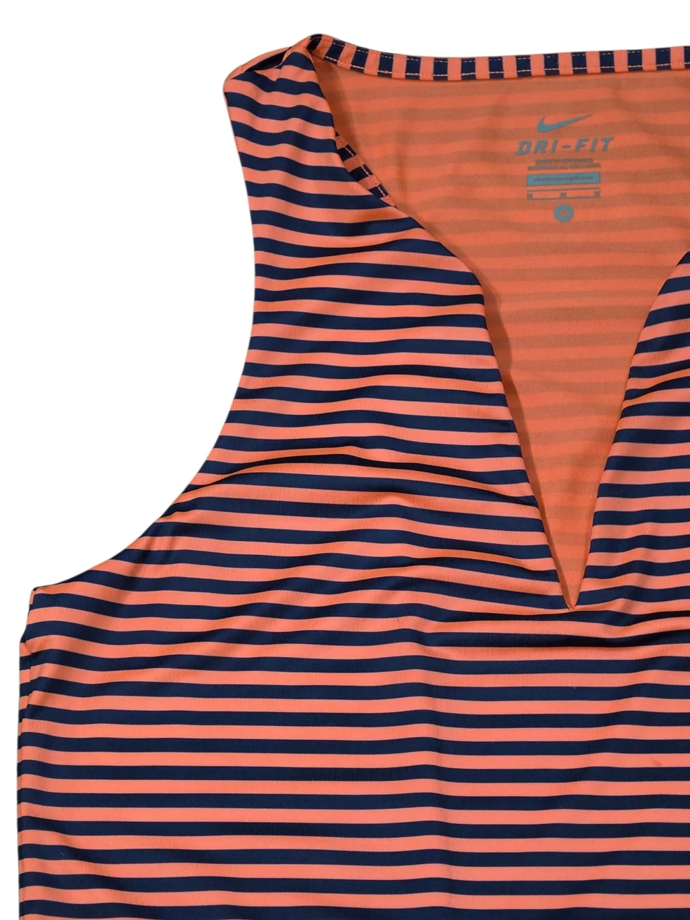 Nike Dri-FIT Women Medium Coral/Orange Navy Striped Racerback Athletic Tank Top